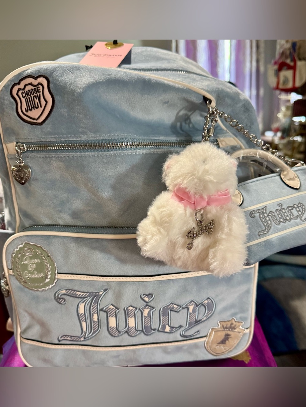 NWT 2026 Juicy Couture Study In Style Velour Backpack Bear Set
